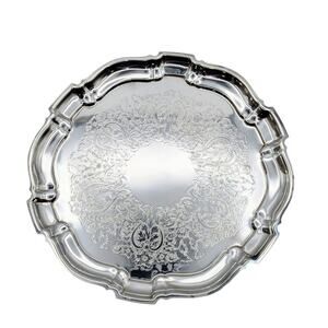Vintage EPCA Bristol Silver Plate by Poole 59 Etched Footed Serving Tray Plate
